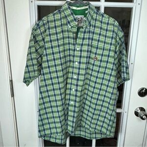 Cinch Men's Green and Blue Plaid Button Down Shirt Size Large